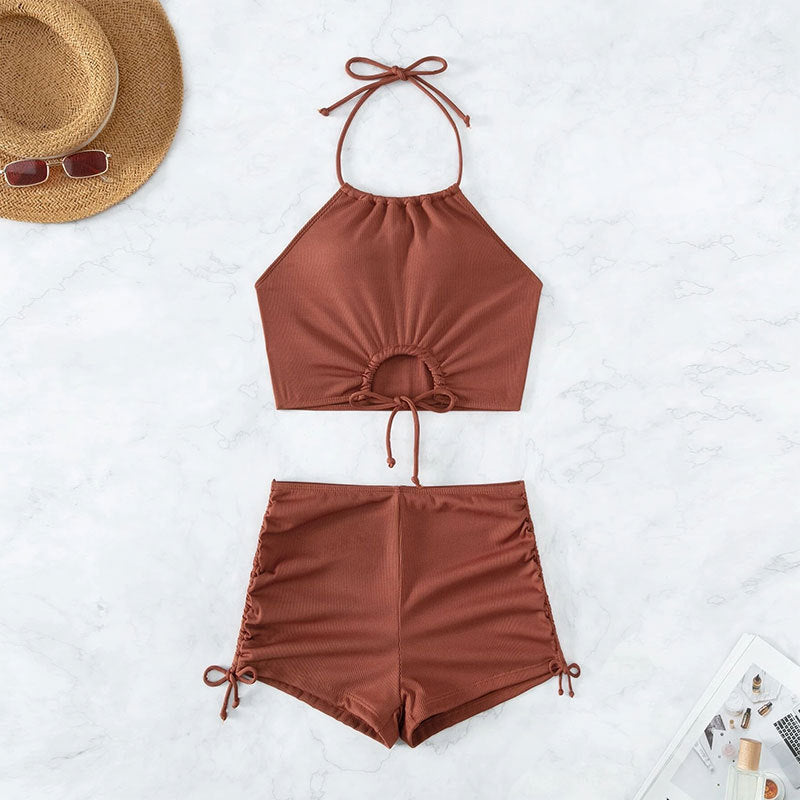 Solid Color Sling Split Swimsuit Women Boxer Sports Beach Bikini Swimsuit Bella Mia